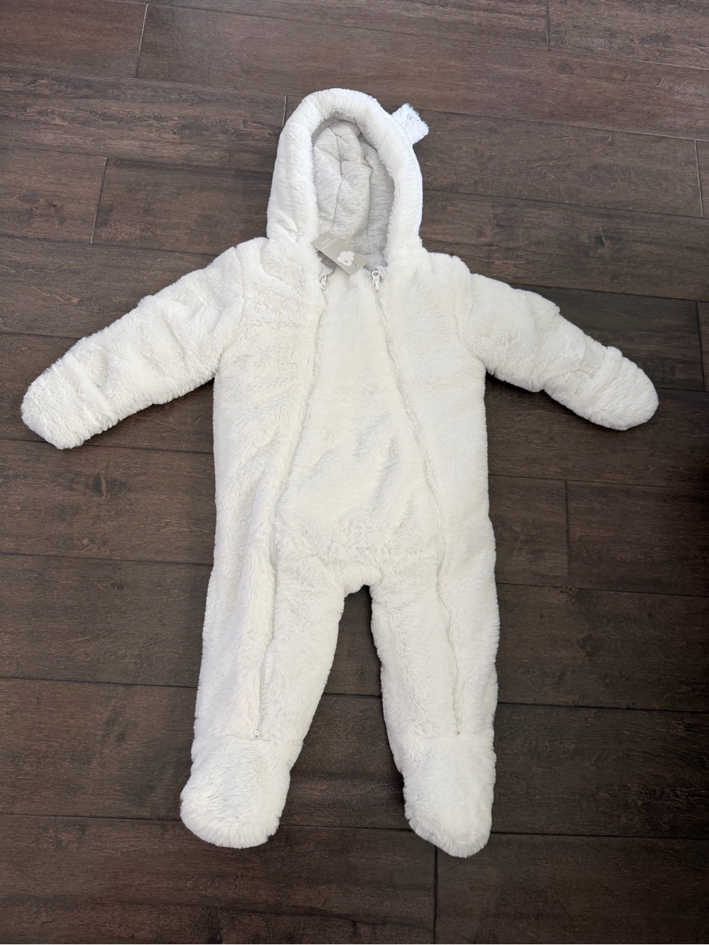 next White Plush Hooded Baby One-Piece Footed Suit